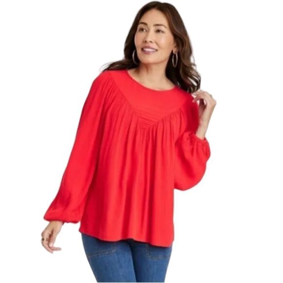 Knox Rose Bishop Long Sleeve Red Peasant Top, Size XS, NWT - Picture 1 of 7